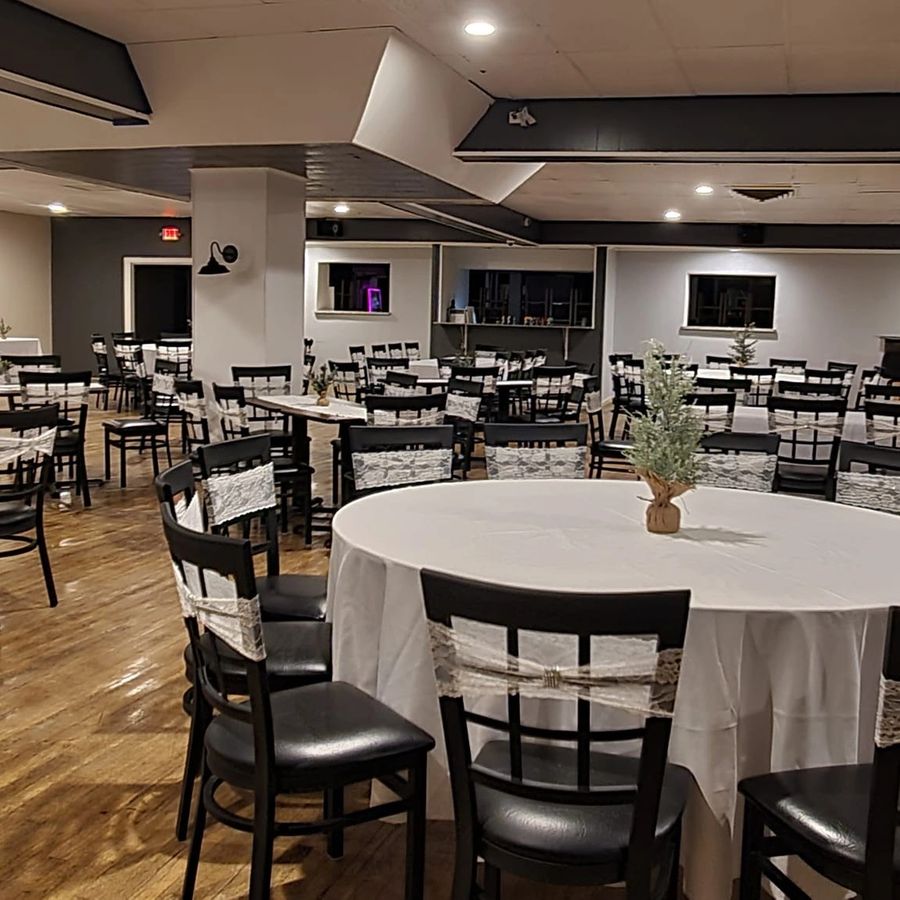 Banquet hall set up for a wedding reception